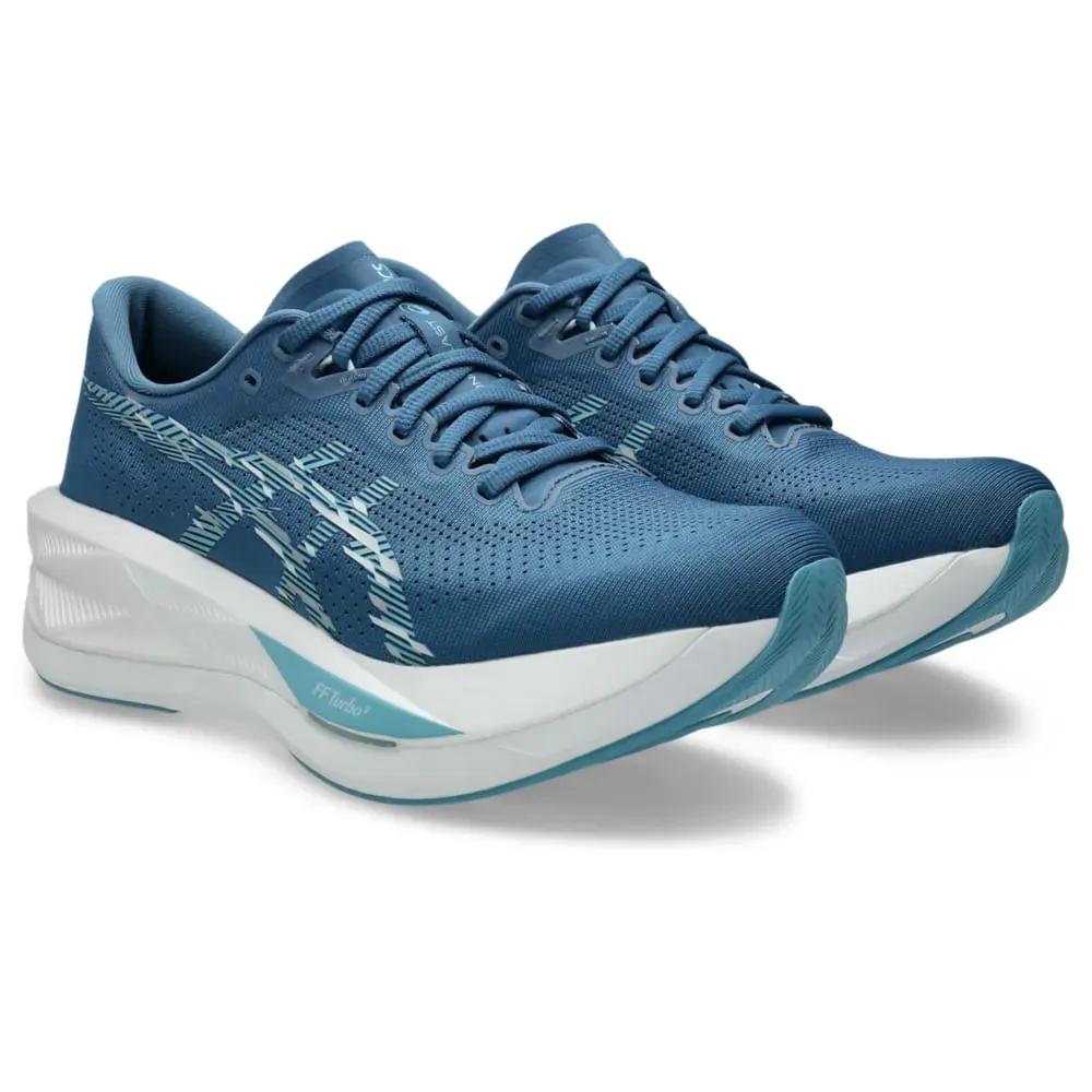 Tênis Asics Sonicblast masculino azul em vista frontal para avaliação de ajuste.